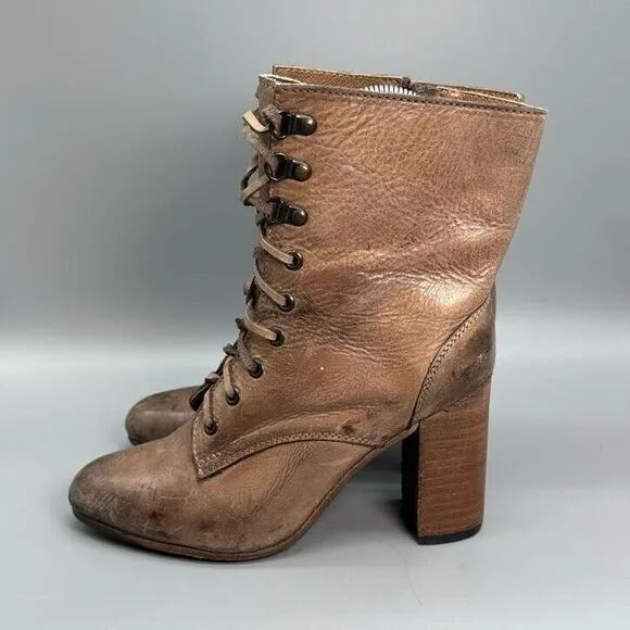 Freebird by Steven Holis Womens 8 Brown Calf Ankle Boots Leather Lace Up Zip