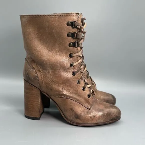 Freebird by Steven Holis Womens 8 Brown Calf Ankle Boots Leather Lace Up Zip