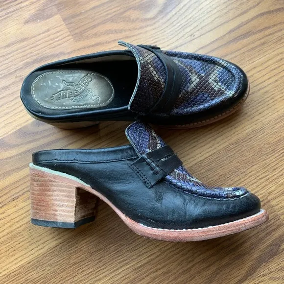 Freebird By Steven Shoes Collins Design Leather Women Size 6 Mules Heels Shoes