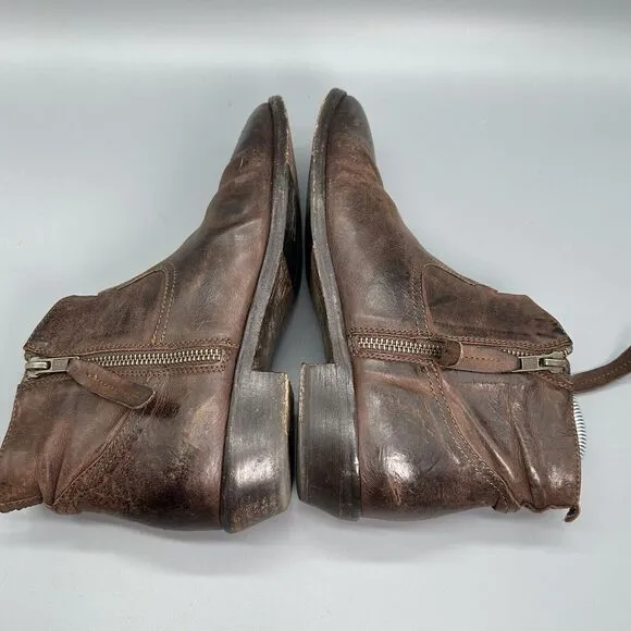 Freebird Womens 8 EUR 39 Ankle Booties Brown Leather Distressed Side Zip Italy