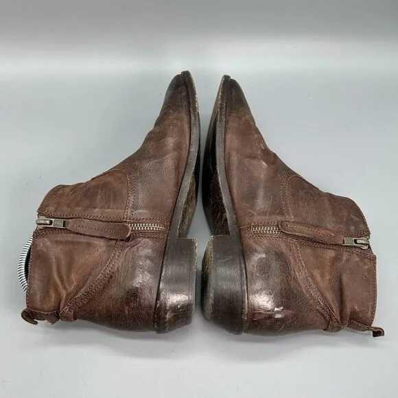Freebird Womens 8 EUR 39 Ankle Booties Brown Leather Distressed Side Zip Italy