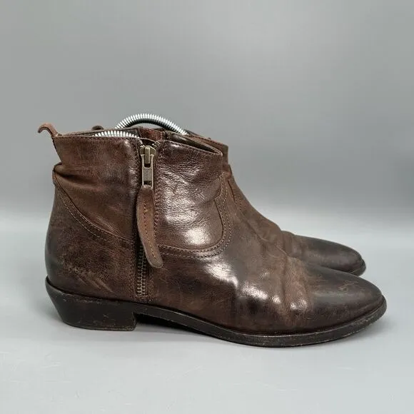 Freebird Womens 8 EUR 39 Ankle Booties Brown Leather Distressed Side Zip Italy