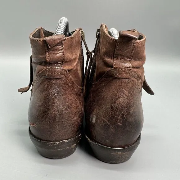 Freebird Womens 8 EUR 39 Ankle Booties Brown Leather Distressed Side Zip Italy