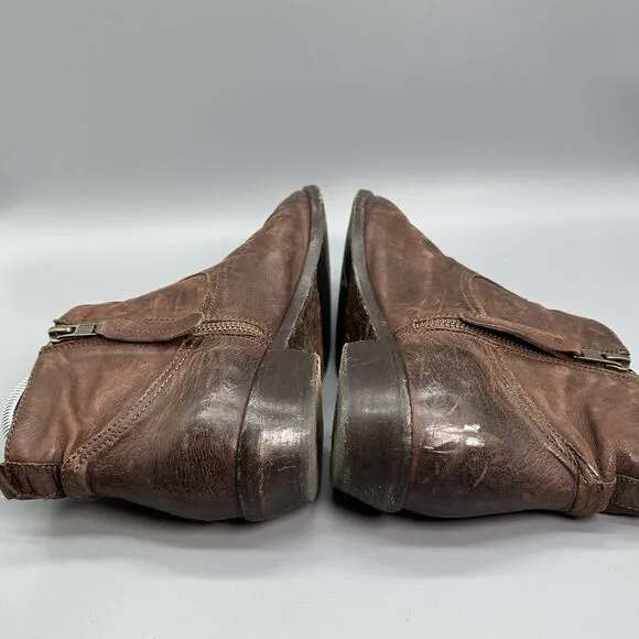 Freebird Womens 8 EUR 39 Ankle Booties Brown Leather Distressed Side Zip Italy