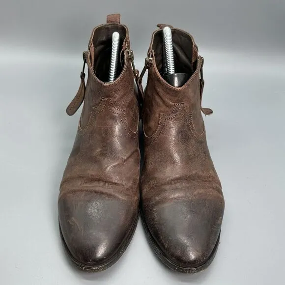 Freebird Womens 8 EUR 39 Ankle Booties Brown Leather Distressed Side Zip Italy
