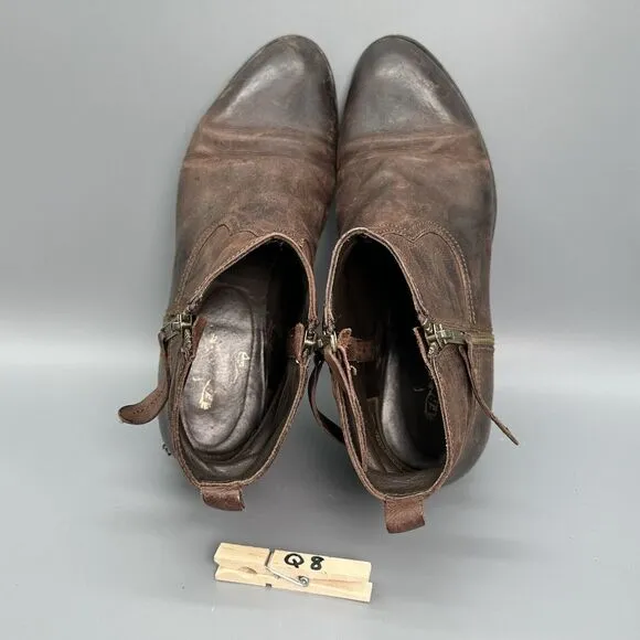 Freebird Womens 8 EUR 39 Ankle Booties Brown Leather Distressed Side Zip Italy