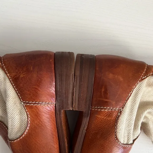 Frye Boots Melissa Canvas Short Pull On Beige Brown Leather Size 5.5
