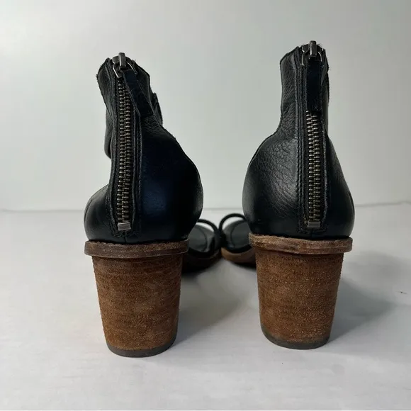Frye Brielle Black Leather Block Heel Ankle Strap Sandal Shoe 9