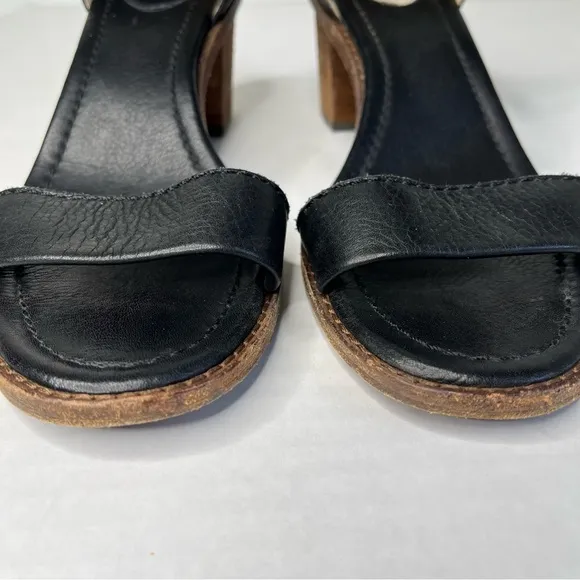 Frye Brielle Black Leather Block Heel Ankle Strap Sandal Shoe 9