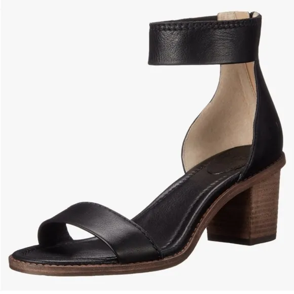 Frye Brielle Black Leather Block Heel Ankle Strap Sandal Shoe 9