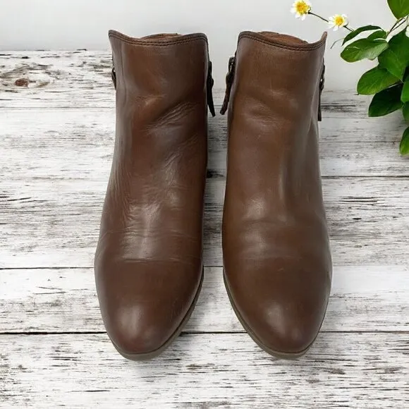 Frye Judith Double Zip Western Ankle Boot Brown Wheat Leather Size 9 Medium