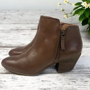 Frye Judith Double Zip Western Ankle Boot Brown Wheat Leather Size 9 Medium