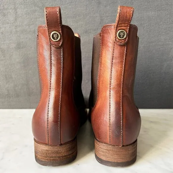 Frye Melissa Chelsea Boot Cognac Brown Leather Pull On Ankle Boot-Women's Size 9