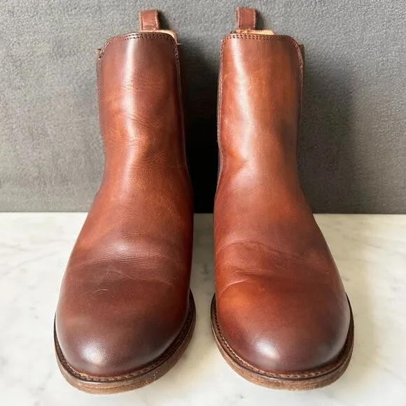 Frye Melissa Chelsea Boot Cognac Brown Leather Pull On Ankle Boot-Women's Size 9