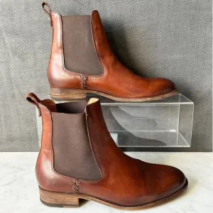 Frye Melissa Chelsea Boot Cognac Brown Leather Pull On Ankle Boot-Women's Size 9