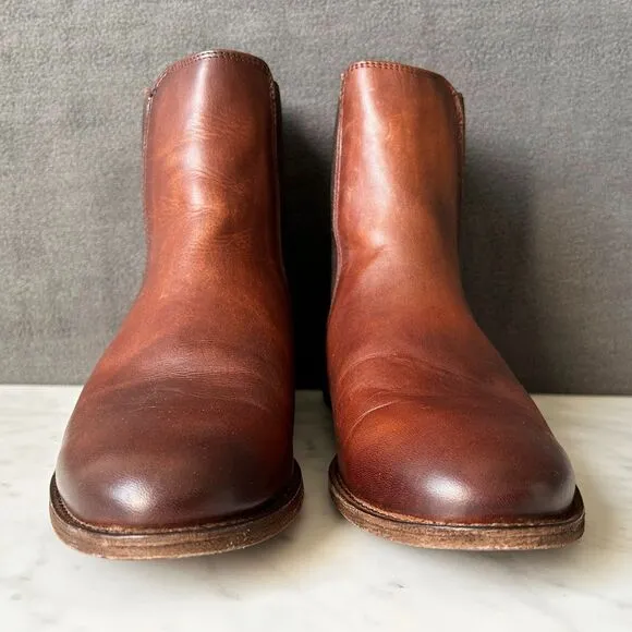 Frye Melissa Chelsea Boot Cognac Brown Leather Pull On Ankle Boot-Women's Size 9