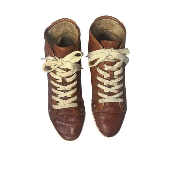 Frye Shoes Womens 8 M Kira High Top Sneakers Brown Butter Soft Leather  Lace Up