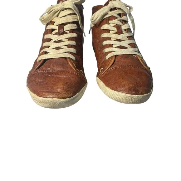 Frye Shoes Womens 8 M Kira High Top Sneakers Brown Butter Soft Leather  Lace Up