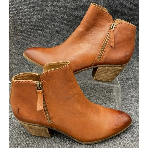Frye Shoes Womens Size 9 Judith Whiskey Double Zip Ankle Booties Brown Leather