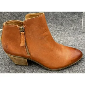 Frye Shoes Womens Size 9 Judith Whiskey Double Zip Ankle Booties Brown Leather