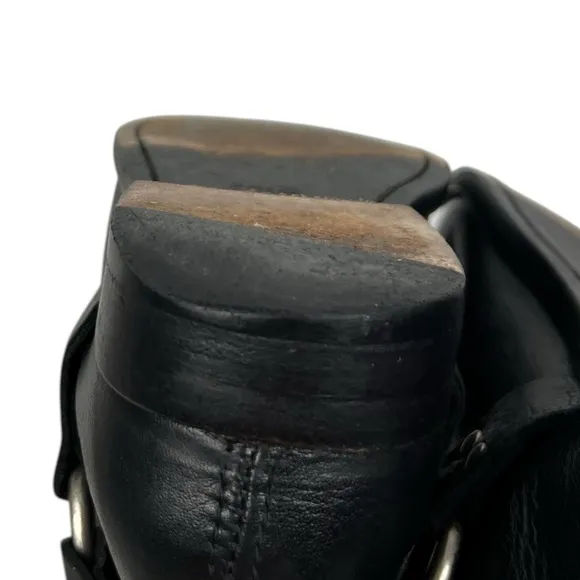 FRYE Womens 7 B Phillip Harness Moto Booties Heel Zip Black Leather Made Mexico
