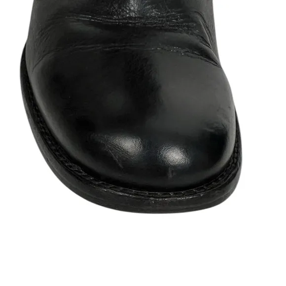 FRYE Womens 7 B Phillip Harness Moto Booties Heel Zip Black Leather Made Mexico