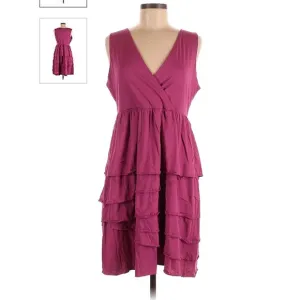 GARNET Hill magenta pink sleeveless ruffle skirt cotton dress, Medium