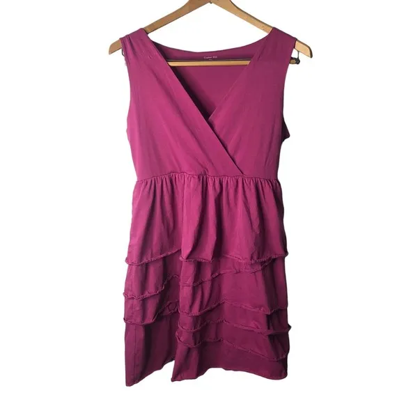 GARNET Hill magenta pink sleeveless ruffle skirt cotton dress, Medium