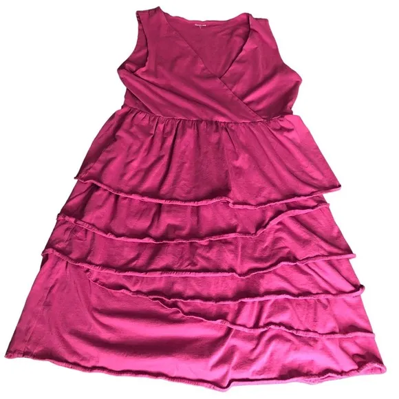 GARNET Hill magenta pink sleeveless ruffle skirt cotton dress, Medium