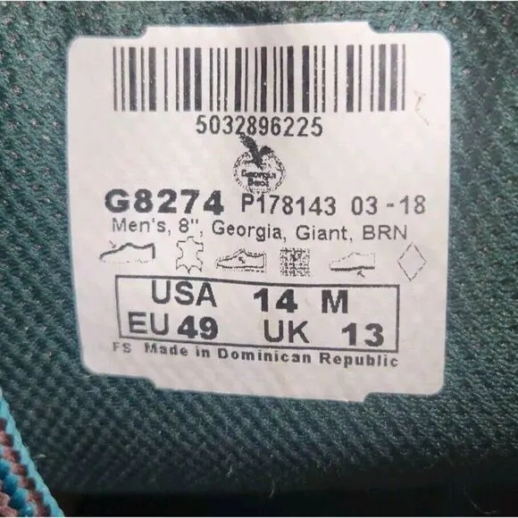Georgia Giant 8&quot; Soft Toed Work Boots Mens Size 14 M Brown Leather Lace Up G8274