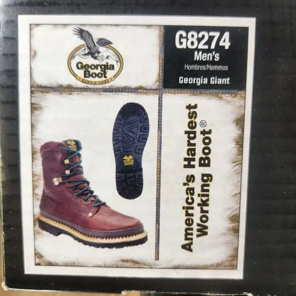 Georgia Giant 8&quot; Soft Toed Work Boots Mens Size 14 M Brown Leather Lace Up G8274