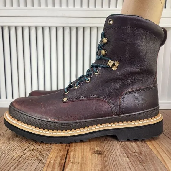 Georgia Giant 8&quot; Soft Toed Work Boots Mens Size 14 M Brown Leather Lace Up G8274