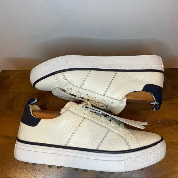 G/Fore | Durf Saddle Stripe Leather Kiltie Golf Shoes - White Navy ; Womens 8