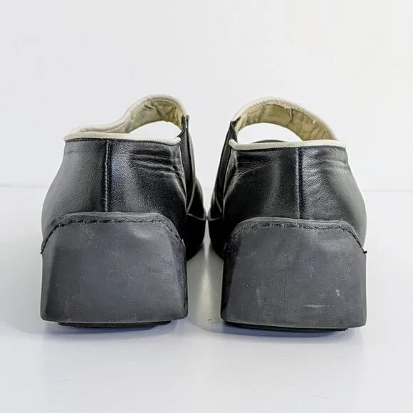 Giraudon Shoes EU 38 Black White Trim Leather Slip On Round Toe Low Heel