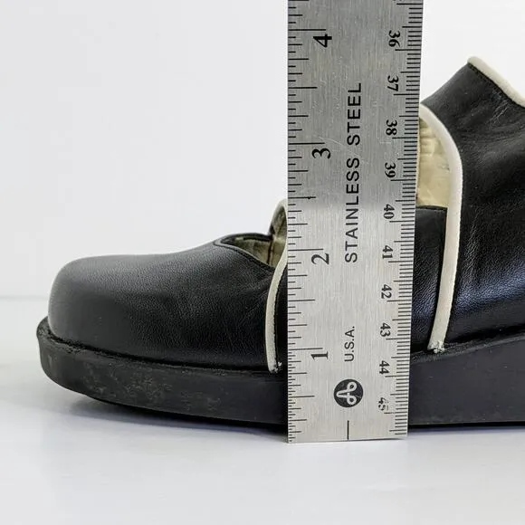 Giraudon Shoes EU 38 Black White Trim Leather Slip On Round Toe Low Heel