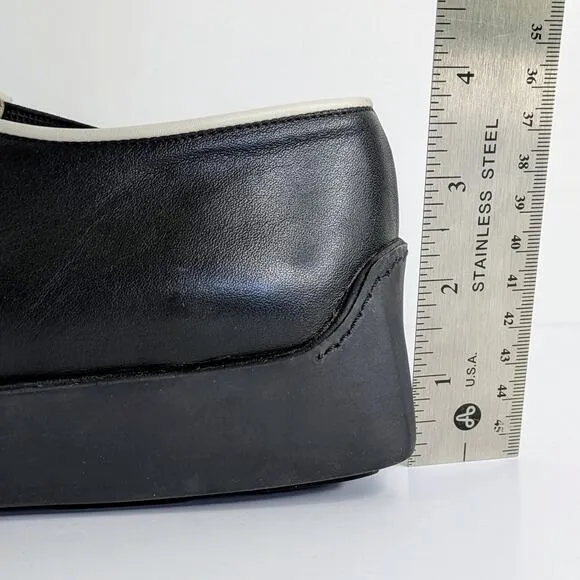 Giraudon Shoes EU 38 Black White Trim Leather Slip On Round Toe Low Heel