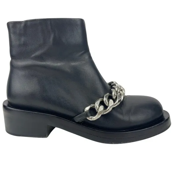 GIVENCHY Womens FR(36) US(6)Leather Chain Moto Combat Ankle Zip Boot Goth Punk