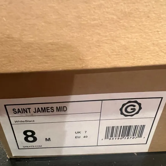 Greats Saint James Mid White/Black/Grey Premium Leather Lace-Up Sneakers‎