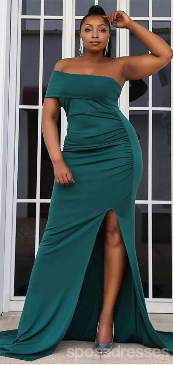 Green Mermaid Side Slit One Shoulder Cheap Long Bridesmaid Dresses,WG1672