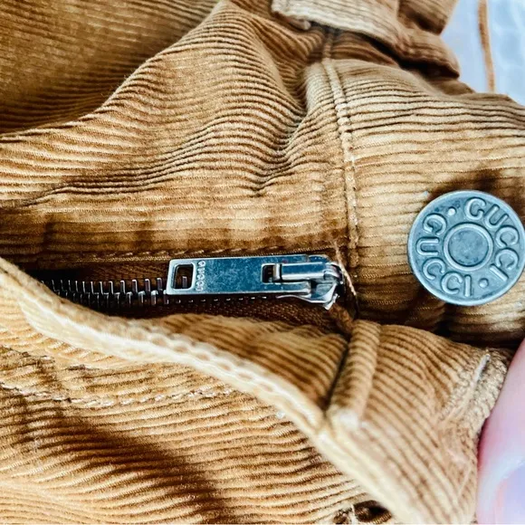 Gucci Brown Straight Jeans with Corduroy Texture and Reinforced Knee Patches