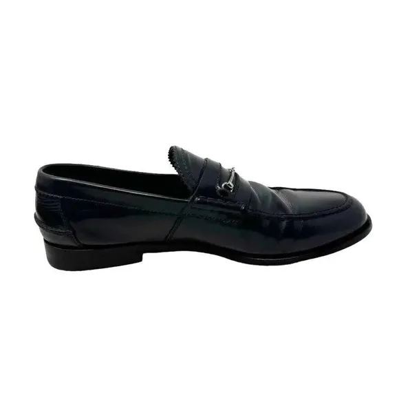 Gucci Mens black smooth leather horsebit loafers shoes size 8.5