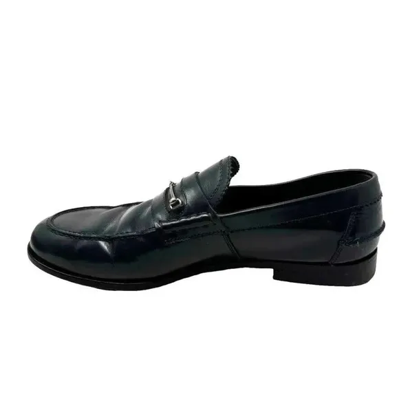 Gucci Mens black smooth leather horsebit loafers shoes size 8.5