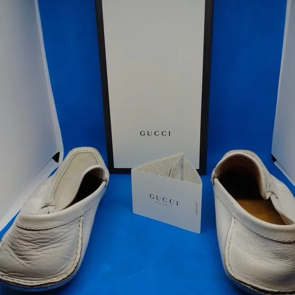 Gucci White Leather Men’s Driving Shoes Size 8.5