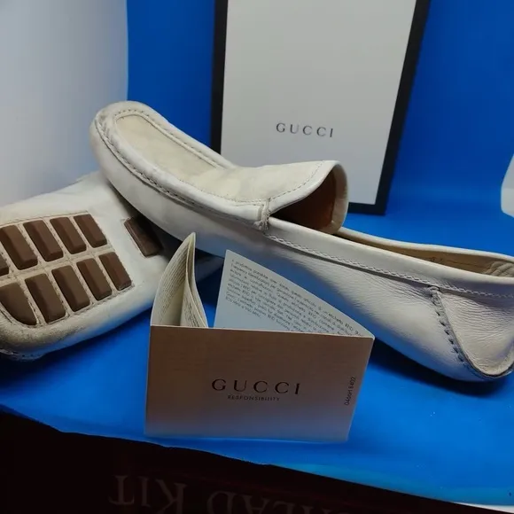 Gucci White Leather Men’s Driving Shoes Size 8.5