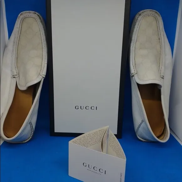 Gucci White Leather Men’s Driving Shoes Size 8.5
