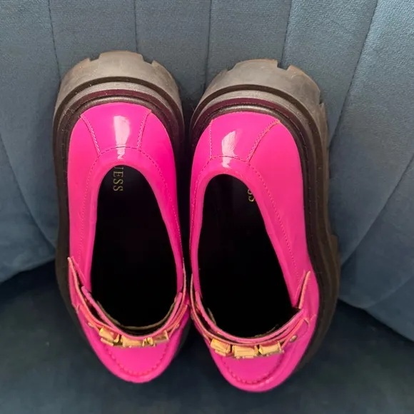 Guess Womens Keate Pink Patent Loafers Shoes 7.5