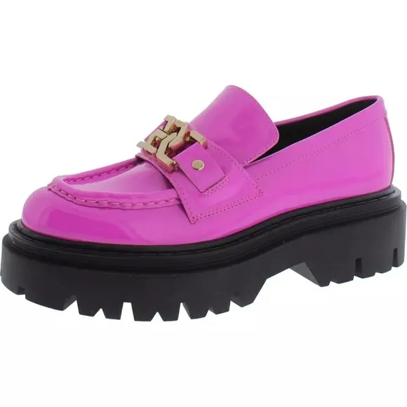 Guess Womens Keate Pink Patent Loafers Shoes 7.5