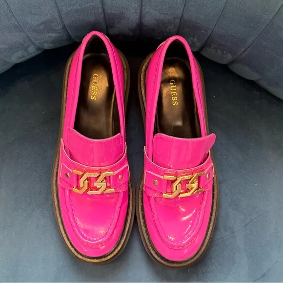 Guess Womens Keate Pink Patent Loafers Shoes 7.5