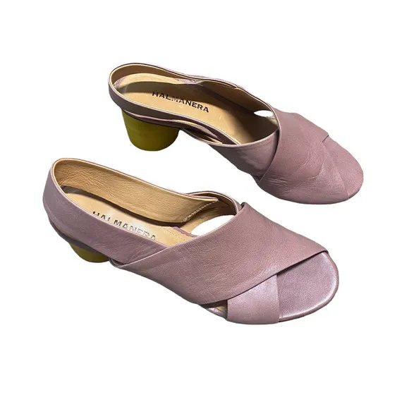 Halmanera pink crisscross yellow pump slingback sz 37