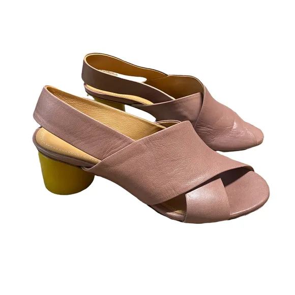 Halmanera pink crisscross yellow pump slingback sz 37